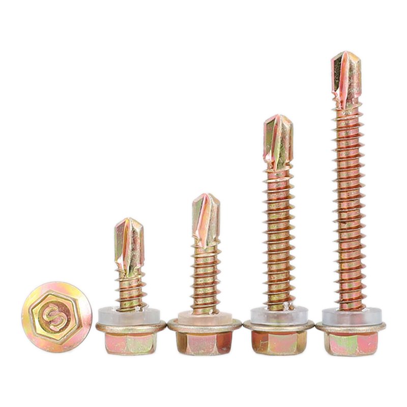 Color Yellow Zinc Plated Steel Hexagon Head Drill Screw