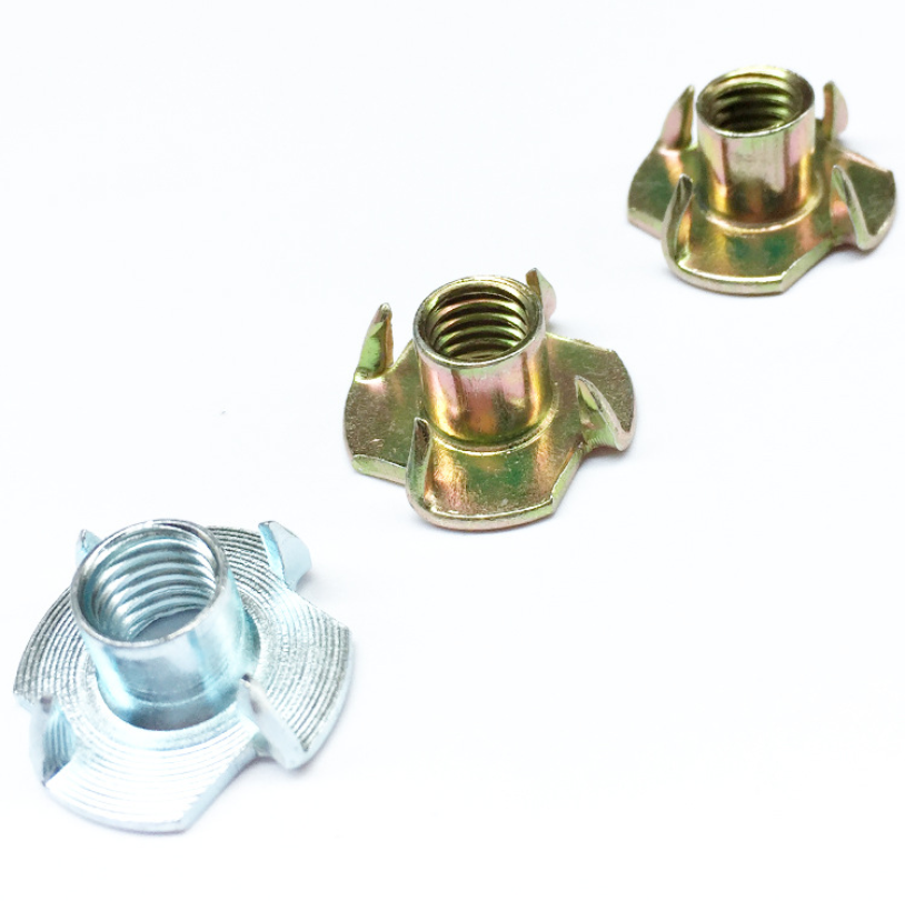 Color Yellow Zinc Plated Female Wood T Tee Four Claw Nut 4 Prong Tee Nuts