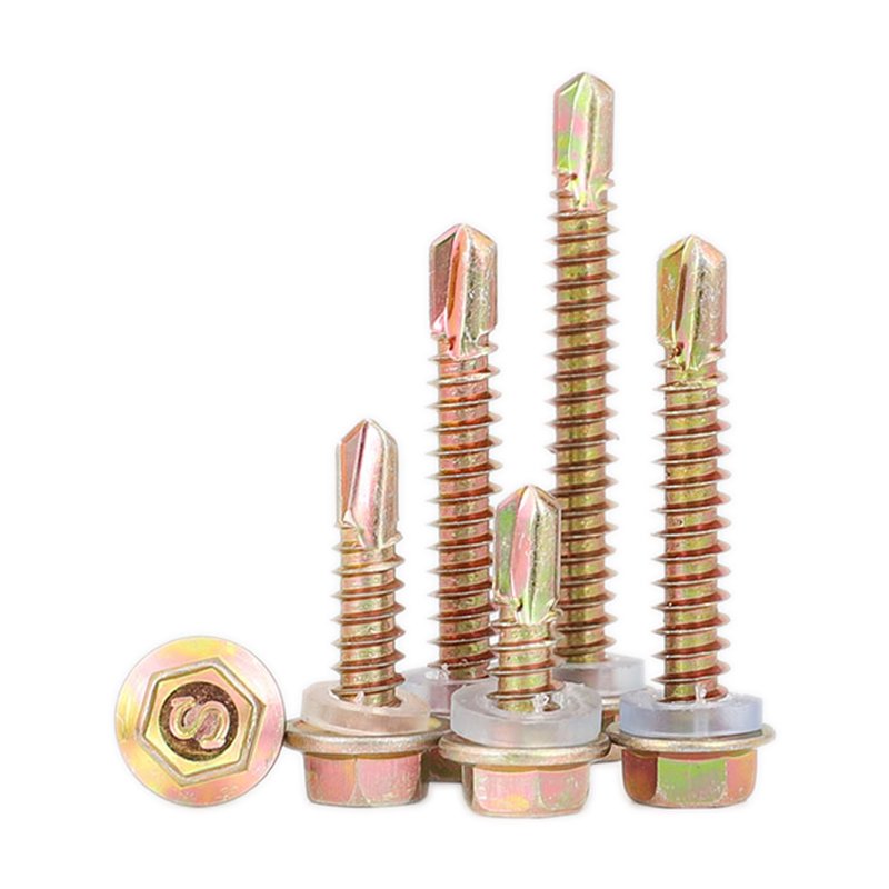 Color Yellow Zinc Plated Steel Hexagon Head Drill Screw